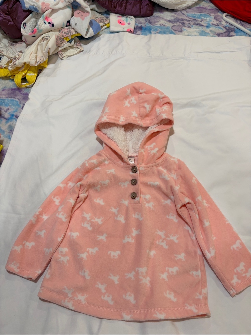 Carter's Pink Hooded Fleece Pullover with White Horse Motif